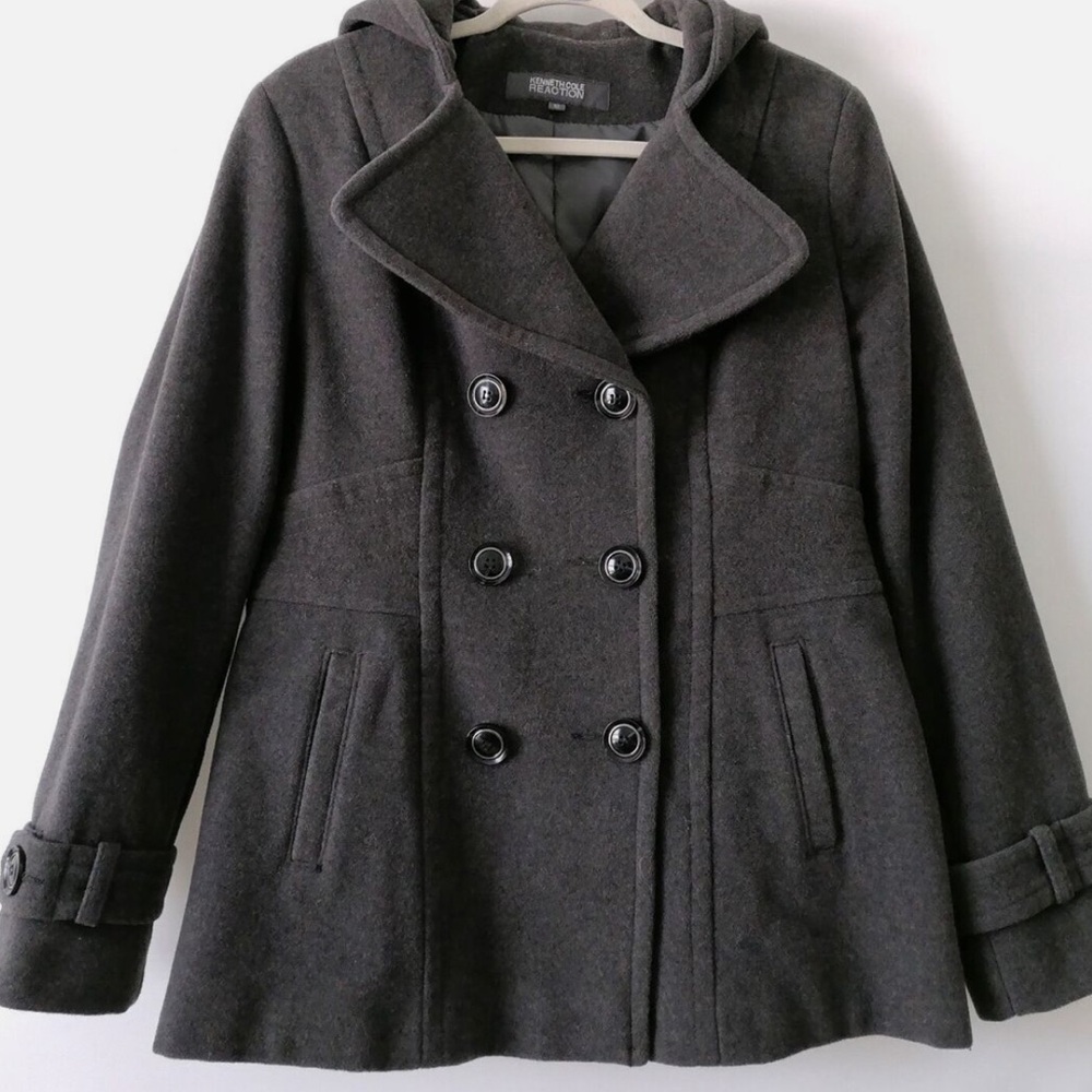 Kenneth Cole reaction dark gray coat with hoodie New With Tags NWT